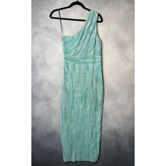 $275 SAYLOR Alorna One-Shoulder Metallic Green Midi Dress Stretch Women Medium - Picture 4 of 14